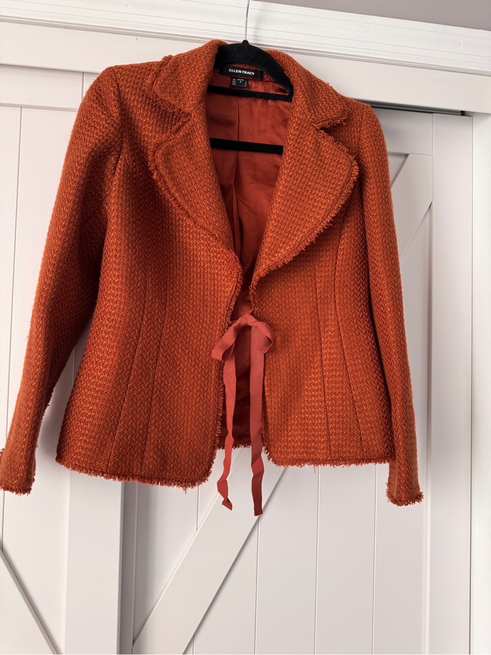 Ellen Tracy Rust-Orange Textured Tie-Front Blazer